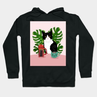 Tuxie Cat and Coffee Hoodie